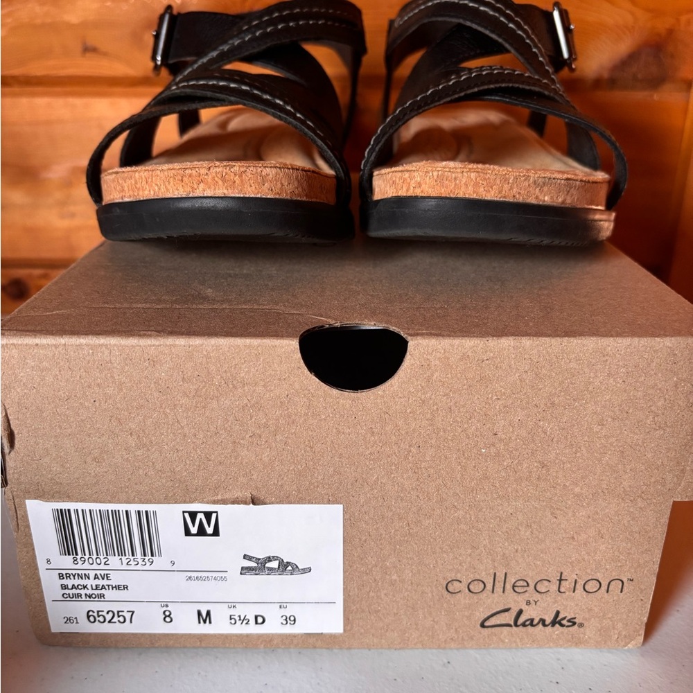 Clarks Black Leather Sandals Brynn Ave 8 - Picture 3 of 8
